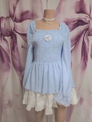 美品 スニープディップ ラメ リボン チュール袖 ペプラム フェミニン 