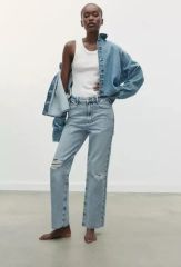 ZARA ダメージ加工ミッドライズ折り返しウエストデニム 34 - メルカリ
