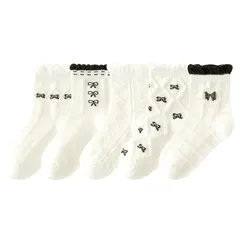 【新品】 [Buffydeer] キッズ靴下 子供 ソックス 5足セット 女の子 お姫様 ソックス 可愛い 蝶結び ガールズ フォーマル服用靴下 春夏 メッシュ 入学式 結婚式 卒園式 卒業式 綿 (XL, F2414)