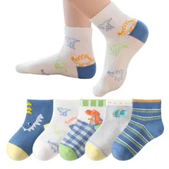 【新品】 [QINTIAN] 靴下 キッズ ソックス 子供の靴下 男の子 女の子 ベビー 赤ちゃん ソックス かわいい 通学 通園 5セット 綿 (M, 恐竜柄)