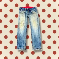 Wrangler(ラングラー) ダメージド ライトブルー デニム パンツ (32)