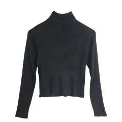 RETRO GIRL ブラックニット / タートルネックニット M レーヨンブレンド