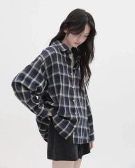 新品 BLANC basque オンブレチェックパールボタンシャツ 長袖 綿 F 