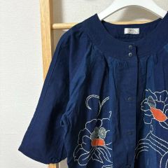 アップルハウス あぶち 日本製 シワ加工 ガーゼブラウス ハイネック 