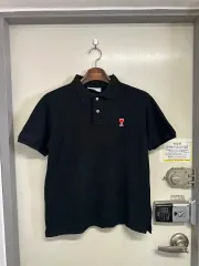 アミ ハート ロゴ ブラック 半袖 ポロTシャツ