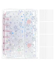 新品 Yemax a7 シール帳 リフィル 6穴 透明バインダー【リフィル×20枚】レーザー星柄 シール帳 女の子 はがせる クリアカードポケット 推し活グッズ カード/写真収納整理 防水・防汚 ギフトに最適 ピンク