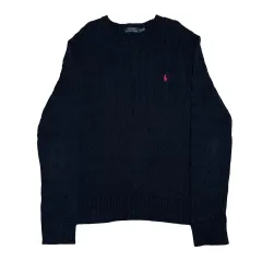 L POLO RALPH LAUREN レッド ポニー ネイビー ケーブル ニット