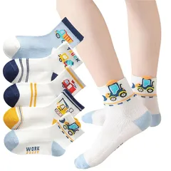 【新品】 [Buffydeer] キッズ靴下 ベビー 綿 ソックス 男の子 女の子 5足セット 赤ちゃん 可愛い 通園 通学 メッシュ 通気 (JP, アルファベット, S, 車柄)