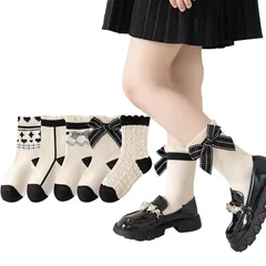【新品】 [eigenn] キッズ 靴下 子供 ソックス 女の子 ガールズ 赤ちゃん ジュニア お姫様 5足セット キッズ靴下 くつした フォーマル 黒 白 通気 吸汗吸湿 入学式 発表会 可愛い 通園 通学 (S, リボン) 1