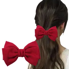 【人気商品】ヘアクリップ バレッタ リボンクリップ 大きめ レディス 女の子 ビッグ ヘアリボン ヘアアクセ 発表会 結婚式 お呼ばれ ピアノ GFun レトロ リネン 麻 赤 ワインレッド