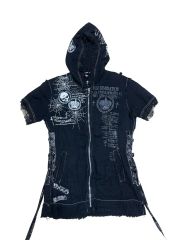 MAD PUNK ネコ耳パーカー y2k 総スカル柄 パンク レースアップ L