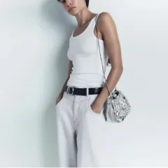 ZARA ザラ メタリック キルティング ミニ バケットバッグ