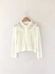 (新) アイボリー ニット メッシュ ノースリーブ カーディガン セット