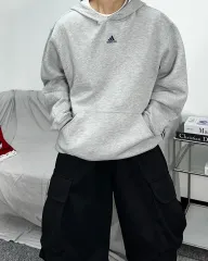アディダス トレフォイル グレー オーバーサイズ フーディー Tシャツ L