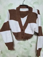 ボーダー柄 クロップド カーディガン セット