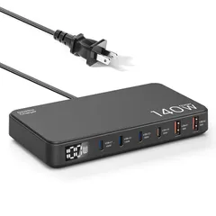 【新品】 140W USB充電器 Type-c 6ポート 急速充電器【単ポート100W USB-C*3＋20W USB-C*1+USB-A*2、PPS&PD3.0&QC4+対応】PSE認証 PC同時充電 ノートPC充電器 コンセント スマホ充電器MacBo 1