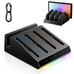 【新品】 Switch 2用マルチ機能充電スタンド（コントローラー充電＋ドッキングステーション）、Switch 2本体と左右Joyに対応、充電インジケーター「底面2基の冷却ファン・RGBカラフルライト・つのコントローラーを同時に充電可能」 1