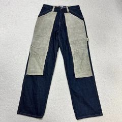 CHEVIGNON ダブルニー デニム 濃紺 インディゴ レザーパッチ 本革