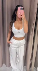 ZARA ザラ ドローストリング ストレート パンツ ZARA ギャザー パンツ アイボリー