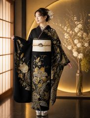 □気品高く優美個性派□豪華正絹辻が花□膨れ絞り□グレー&ブラック 
