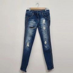 新品✨️ 強ストレッチ スキニーデニム ダメージ加工 S 髭 ストレッチ 