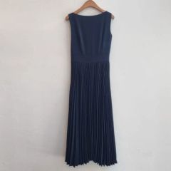 新品 Theory 24SS スリークポプリン プリーツ ワンピース ネイビー 