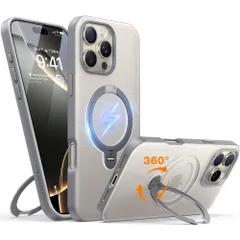 新品 TORRAS iPhone 16 Pro 用 ケース【都会の大人カラー｜360° ゼンマイ式スタンド × 10 万回開閉耐久】 米軍規格 縦横両対応 リング付き マグネット搭載 ワイヤレス充電対応 耐衝撃 防指紋 半透明 Ostand Spin チタング