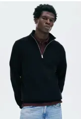 H&M ジップアップ セーター レギュラーフィット ブラック