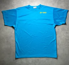 YONEX ヨネックス テニスウェア バドミントン 半袖 Tシャツ ドライ 練習着 メンズ レディース ブルー 青 イエローロゴ スポーツウェア 背面ビッグロゴ 速乾性 ポリエステル100% 肩幅48cm 身幅54cm 着丈64cm 美品