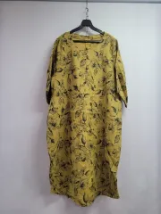 からし色 花柄 ロング ONE PIECE