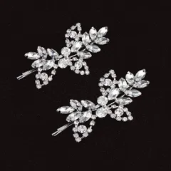 Uongeodラインストーンブライダルヘアクリップ（2PCS）葉の結婚式のヘアピン花嫁パールクリスタルヘアクリップシルバーラインストーンのバレッタエレガントなブライダルヘアアクセサリー