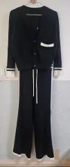 ニット カーディガン ワイド パンツ セット ブラック