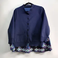 ネイビーニットカーディガン 刺繍 レイヤード スタイル 95 サイズ 春 秋 59263