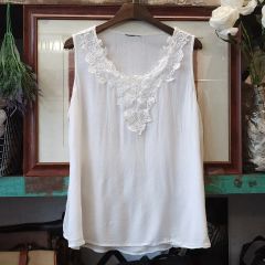 Max Mara STUDIOマックスマーラリネンブラウス刺繍レース 白 半袖