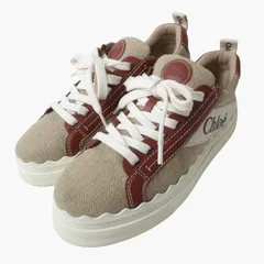Chloe クロエ LAUREN ローカット スニーカー シューズ ロゴ レースアップ キャンバス×レザー ベージュ系×ブラウン サイズ39 約25.5cm レディースのサムネイル