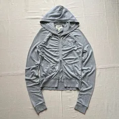 00s　archive　アーカイブ　Abercrombie&Fitch　アバクロ　Wジップアップ　変形タイトシルエット　フード付きパーカー　切り抜きロゴ　薄手生地　M　グレー　グランジ　Y2K　平成ギャル　deformation zip-up parka