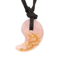 【新品】 天然石 勾玉 ネックレス 龍彫り ローズクォーツ (金) １点 0