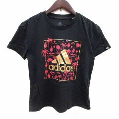 アディダス adidas Tシャツ カットソー クルーネック ロゴプリント 半袖 M 黒 ブラック /YK