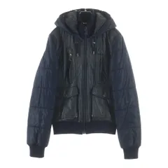 DOLCE & GABBANA (ドルチェアンドガッバーナ) Lambskin Switching Padding Hooded Jacket ラムスキ切替中綿フーデッド ジャケット レザー ネイビー RB0563/SE320のサムネイル