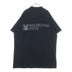BALENCIAGA ダメージ加工 Tシャツ ブラックストーン装飾ロゴ刺繍 