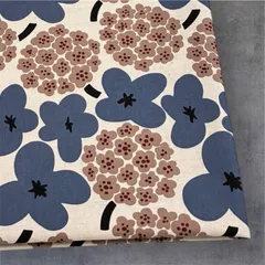 綿麻キャンバス 生地 50cm ブーケ 花柄 コットンこばやし う早この布 ブルー