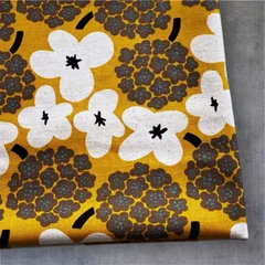 綿麻キャンバス 生地 50cm ブーケ 花柄 コットンこばやし う早この布 マスタード地