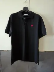 アミ ハート ロゴ ブラック 半袖 ポロTシャツ