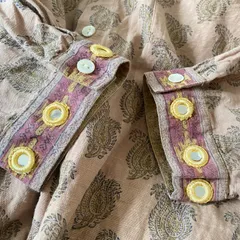 Amina アミナ 長袖 シャツ インド ブロックプリント  総柄 ミラーワーク ブラウン