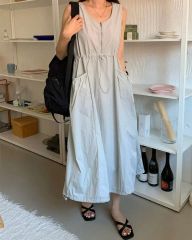 ito fukuokaベージュのリネン100% ロングワンピース 半袖 - メルカリ