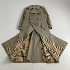 【90S】バーバリー トレンチコート ノバチェック ロング 紺タグ ベージュ M BURBERRY - バーバリーズ トレンチコート 古着 90's 紺タグ ノバ