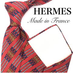HERMES ネクタイ レッド 赤 ストライプ チェーン 総柄 高級感 - メルカリ