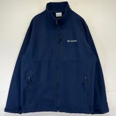 古着 コロンビア Columbia ジャケット フルジップ ソフトシェルジャケット ワンポイントロゴ刺繍 アウトドア L  ネイビー系 メンズ