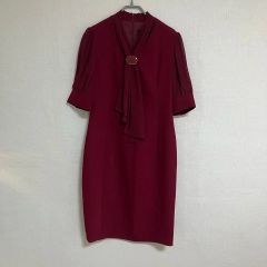 TED BAKER 異素材ワンピース サイズ1 ワインレッド×ブラック シルク