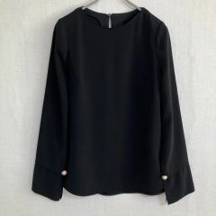 Drawer シルク100% バイカラー バックジップ ノーカラーブラウス 